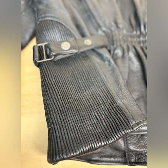 Flying Bikes Black Leather Motorcycle Bomber Jacket - Picture 4 of 6